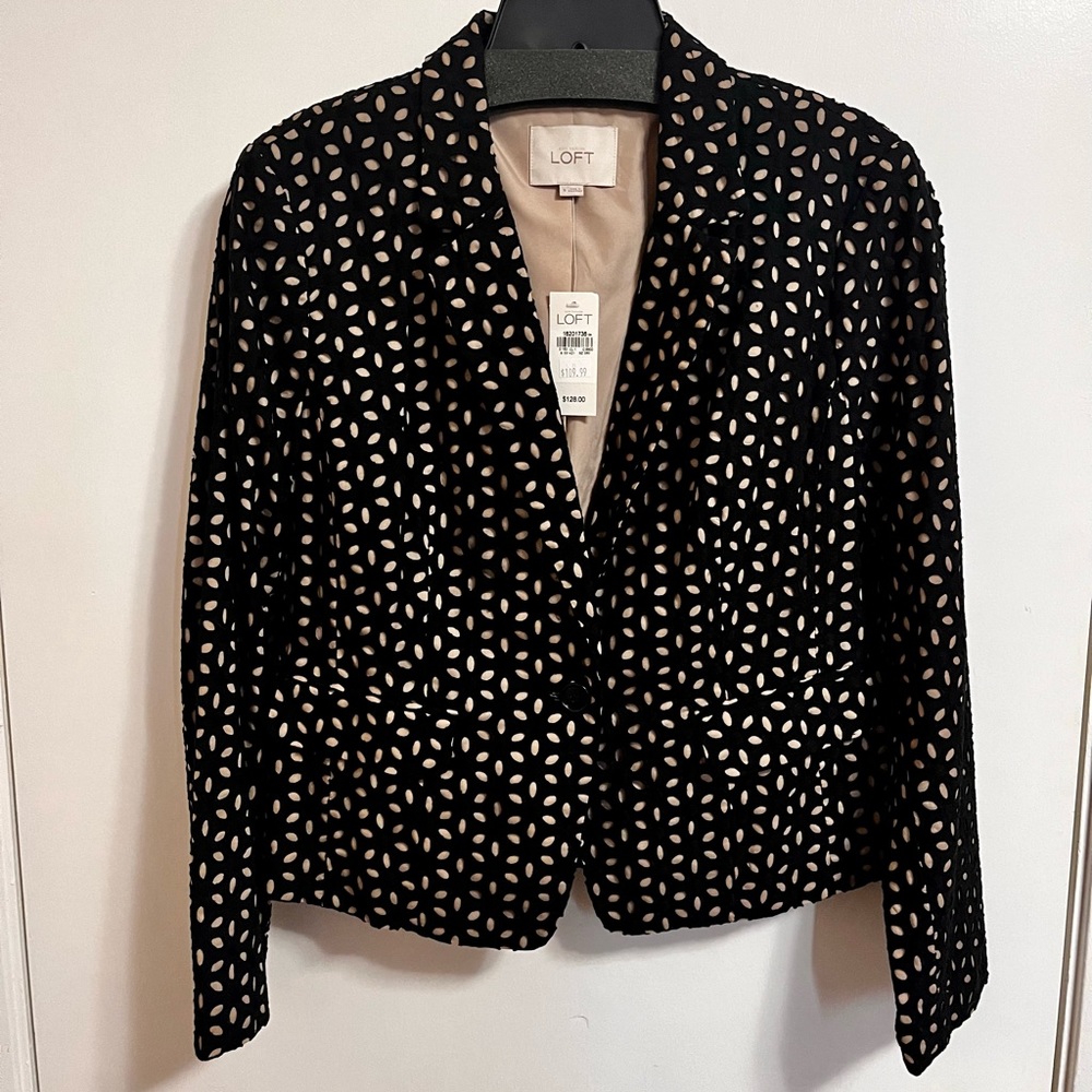 Ann Taylor Loft Black Beige Eyelet Jacket